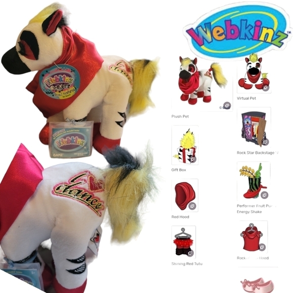 WEBKINZ ROCKERZ Lot of 2 Plush New w Codes/ Tags Cow ✌️❤️ Moosic Zebra ❤️💃 Ganz - Picture 2 of 3